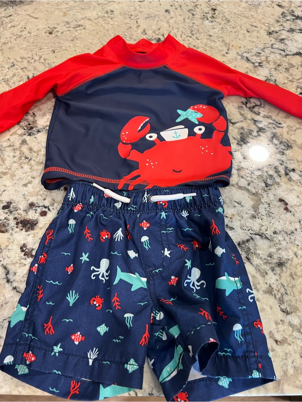 Carter's Navy & Red Crab Two-Piece Rashguard Swim Set